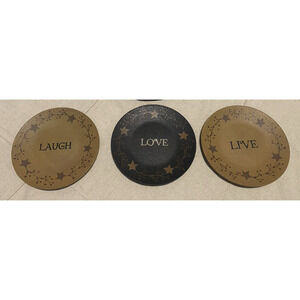 Set Of 3 Barbara Lloyd Primitive Decorative Plates Laugh - Love - Live Farmhouse